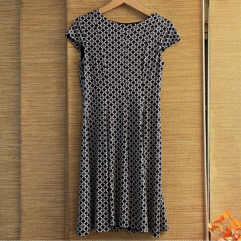 Jessica Howard Navy and White Patterned Midi Dress